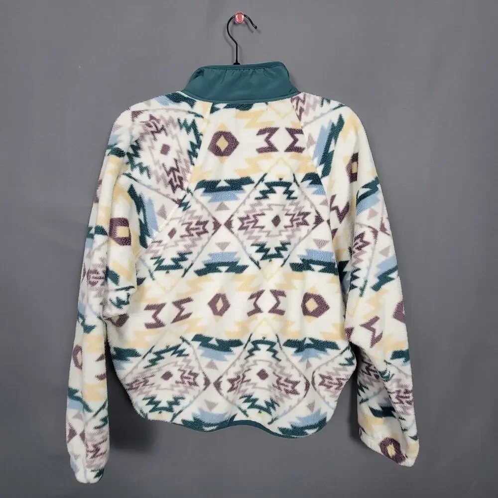 RSQ Fleece Pullover Jacket Aztec Southwestern Quarter Snap Mock Neck - Picture 2 of 10